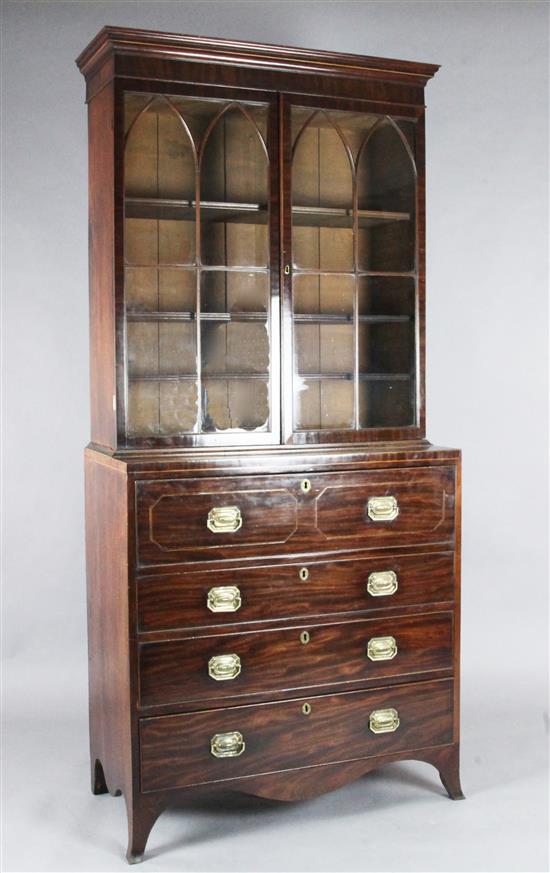 A Regency mahogany secretaire bookcase, W.3ft 3in. D.1ft 8in. H.7ft 3in.